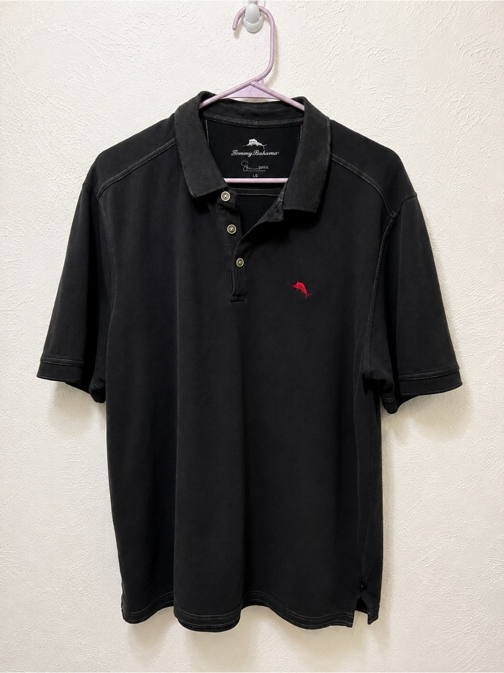 Tommy Bahama Men’s Black Polo Shirt with Red Dolphin Logo